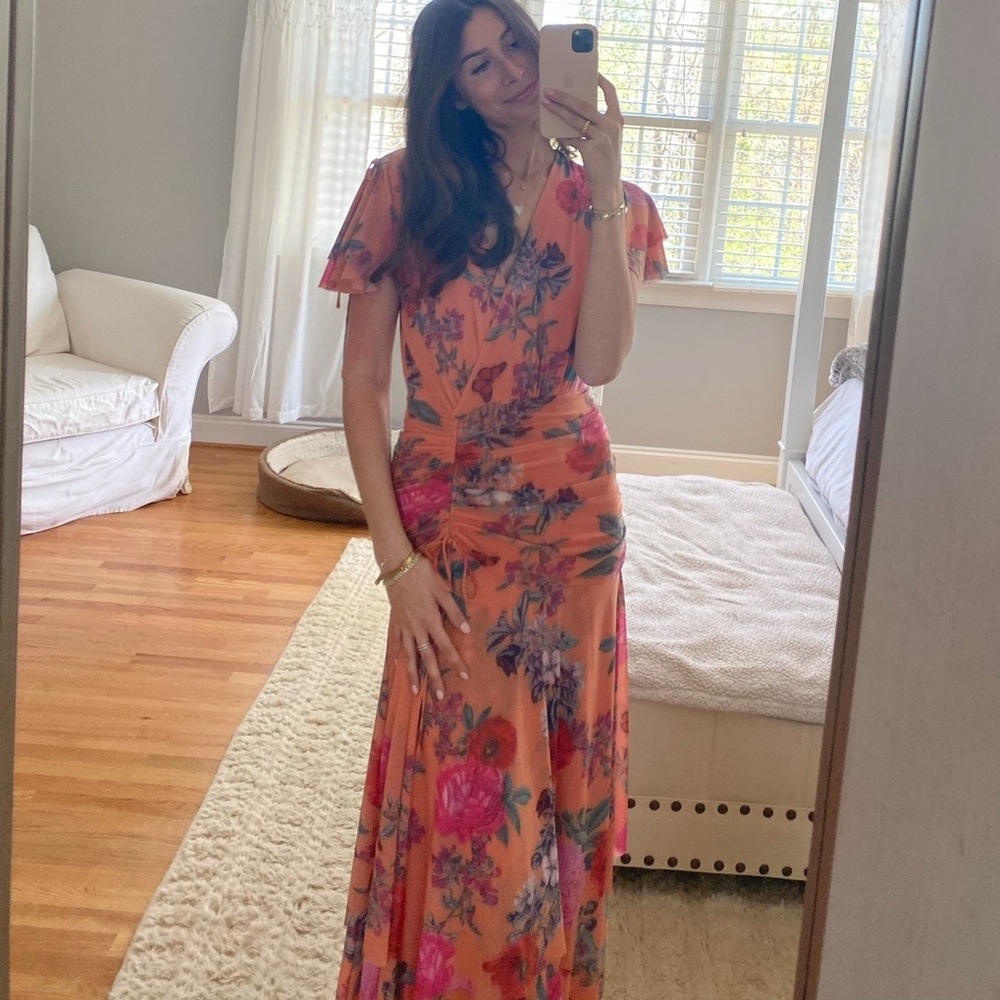 Anthropologie Maeve Floral Orange Maxi Dress